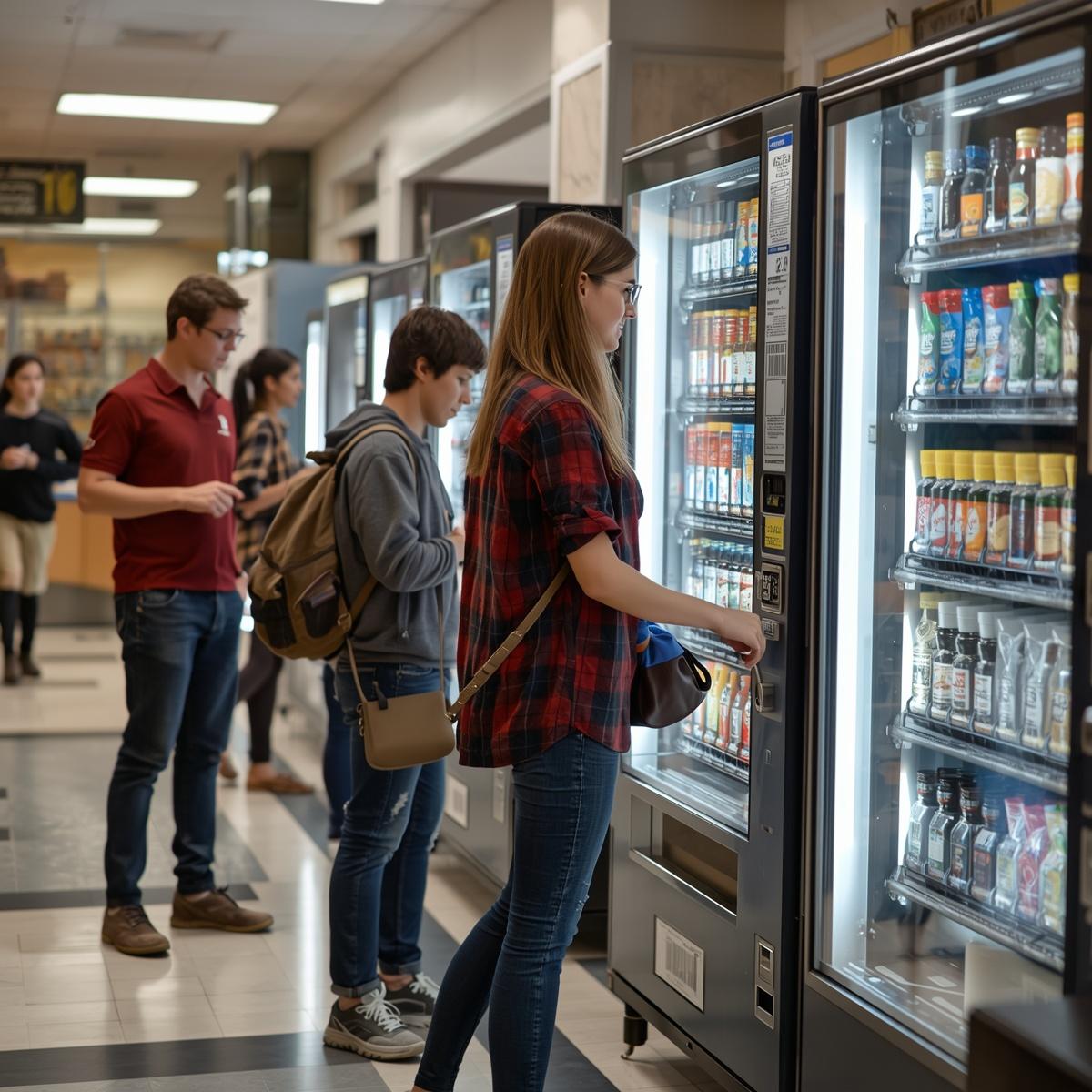 Üniversitede otomat makinesi kullanan öğrenciler
